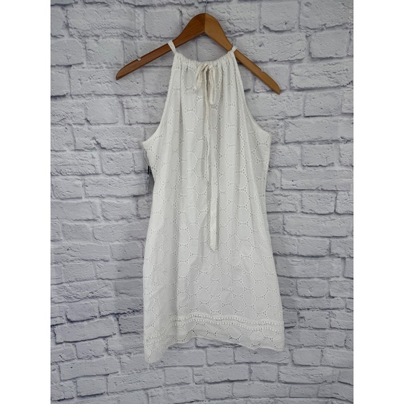 Crown & Ivy Womens XL White Eyelet Halter Mini Dress Cotton Beach Vacay Easter - Picture 4 of 12